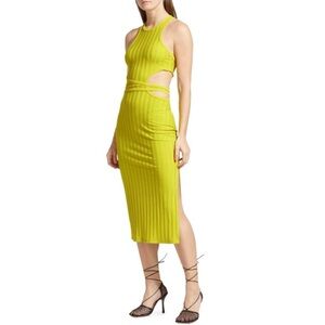 NWT Jonathan Simkhai Kaya Cut-Out Rib Knit Lime Yellow Green Midi Tank Dress